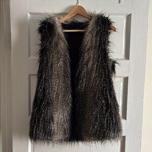 Faux Fur Vest in Black and Gray